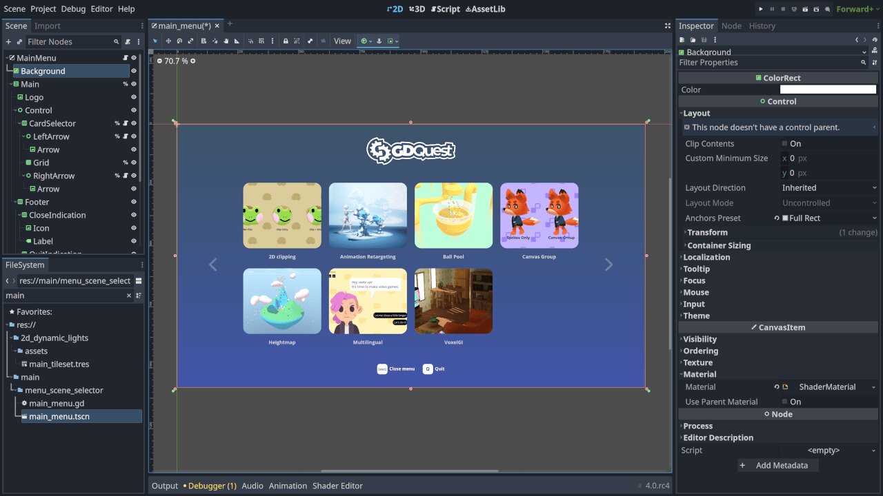 Edytor Godot z projektem gry 2D