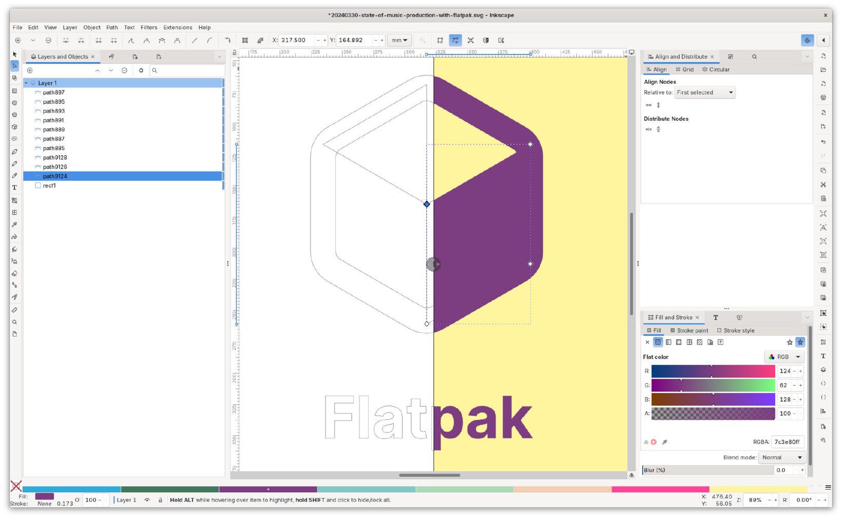 Okno programu Inkscape podczas edycji logo