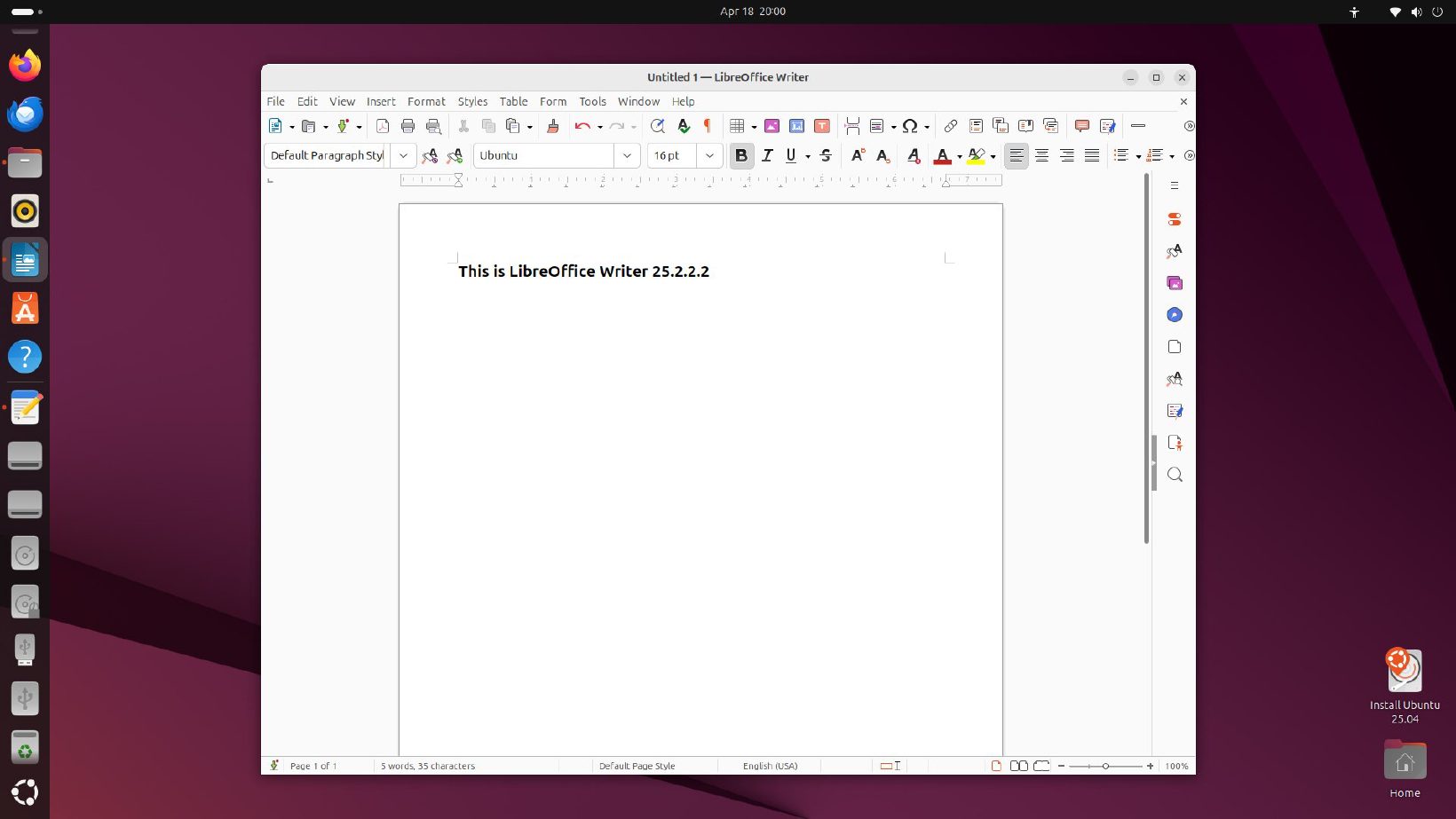 LibreOffice Writer w systemie Ubuntu