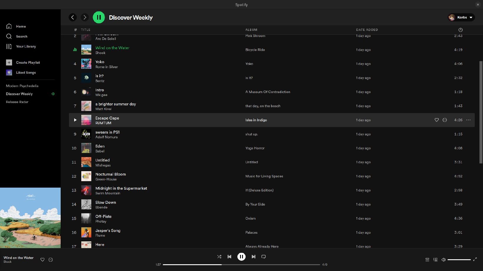 Playlista w aplikacji Spotify na Linuksie