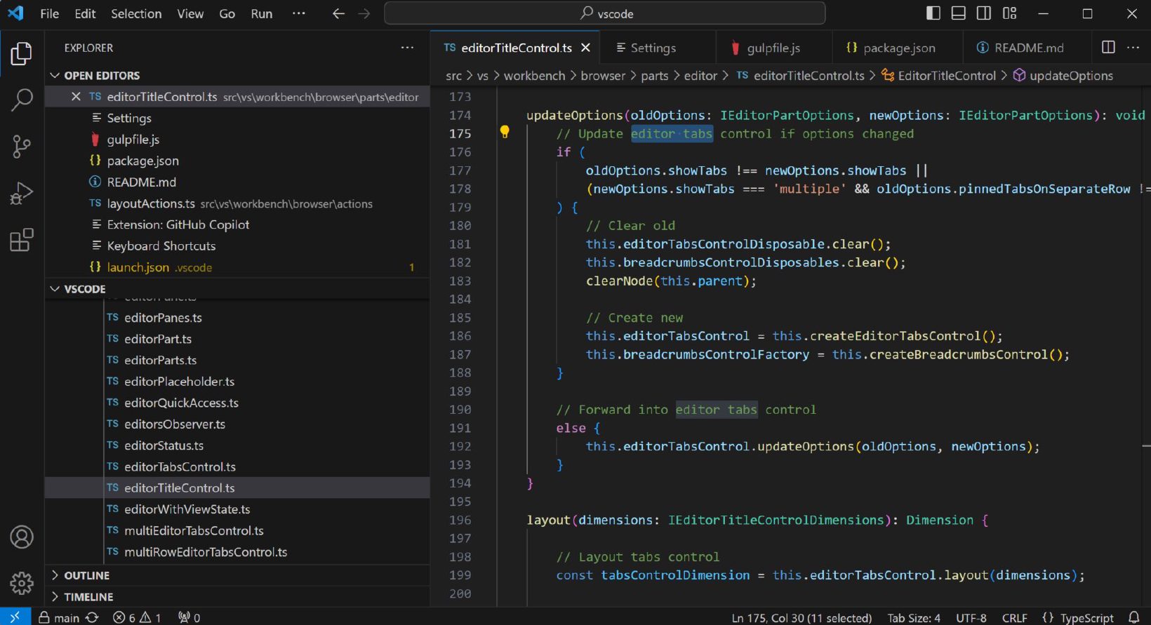 Visual Studio Code z otwartym projektem w TypeScript